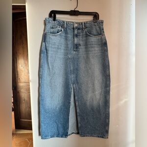 Mango Denim Midi Skirt High Rise Front Slit Y2K Minimalist Cottagecore Western